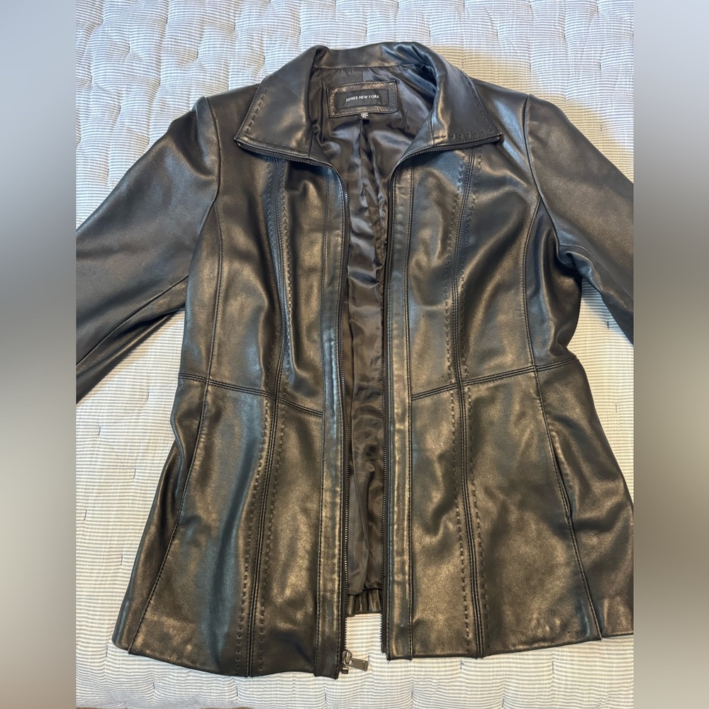 Jones New York Women's Black Leather Jacket